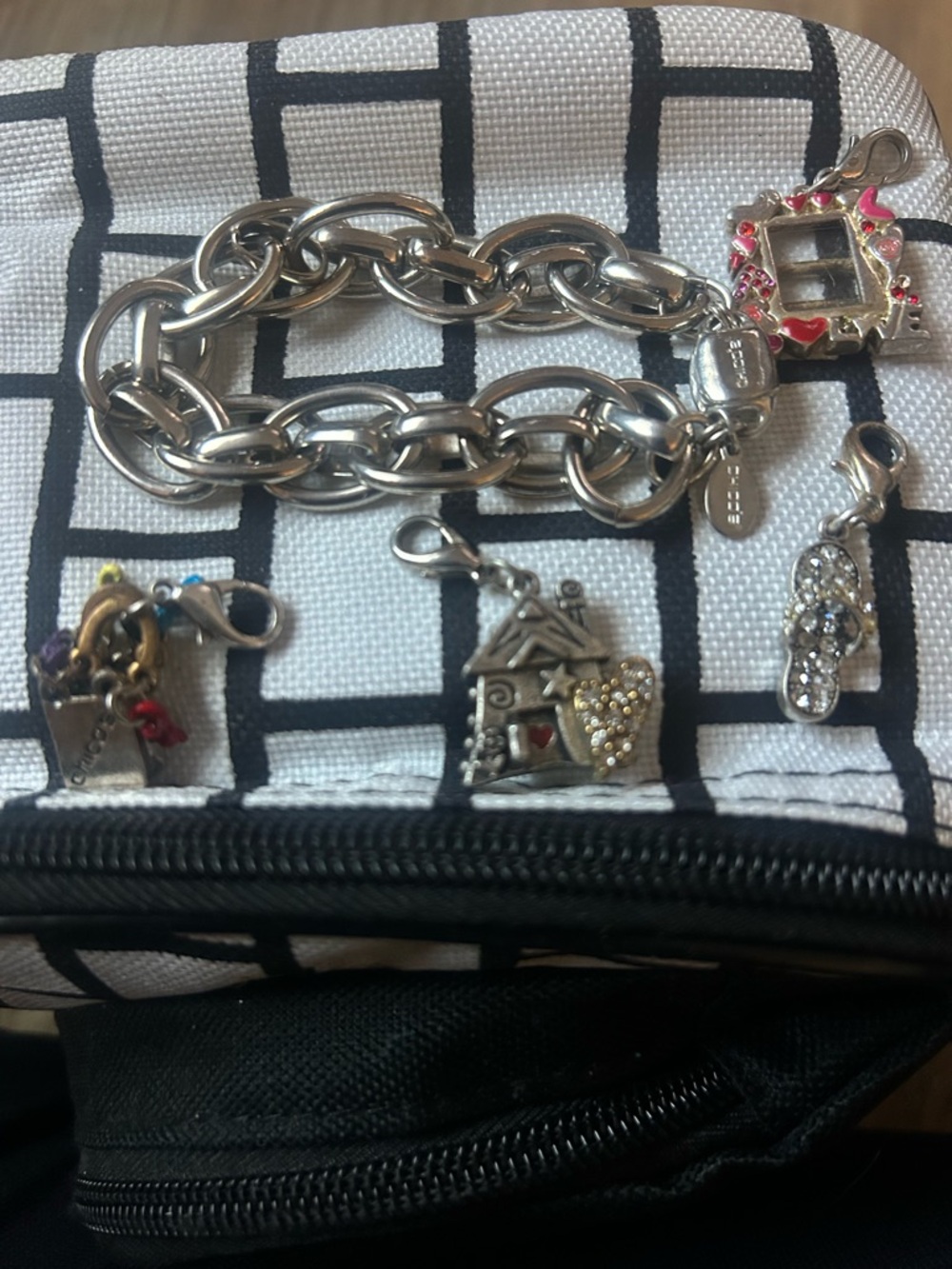 Chico's Silver Charm Link Bracelet with Pink & Red Accents